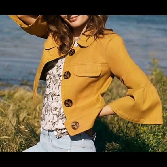 A by Anthropologie Flounced sleeves cropped Jacket size XS EUC - Picture 2 of 13